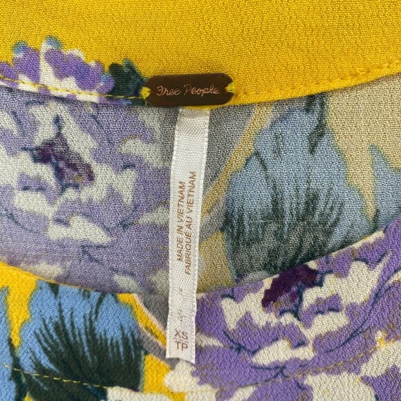 Free People Top Womens Extra Small This Sweet Love Yellow Floral Tank Side Ties - Picture 5 of 9